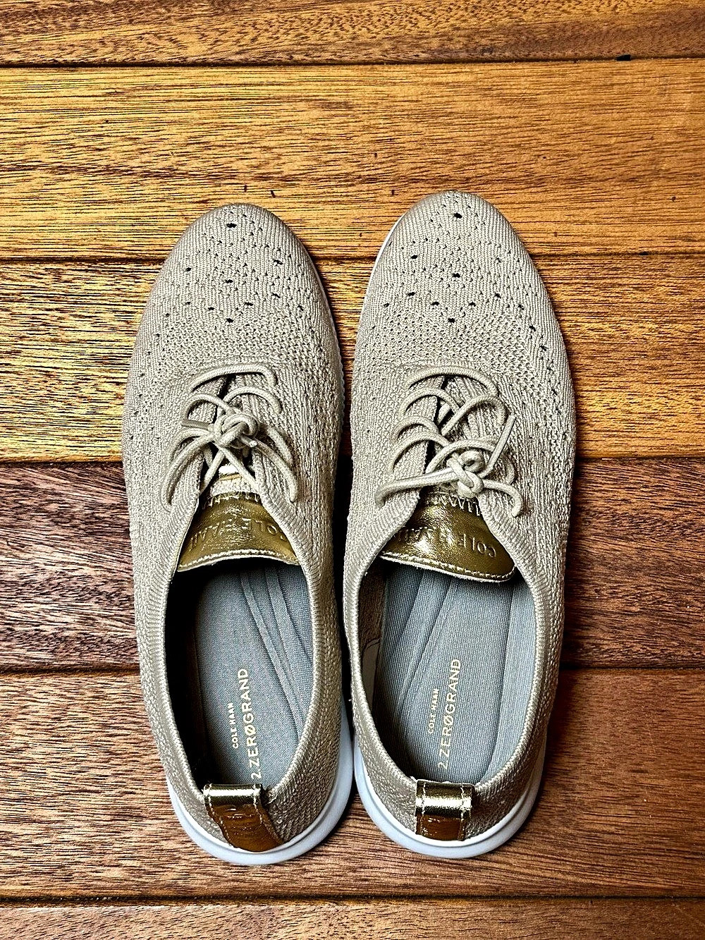 Cole Haan 2.ZERØGRAND Stitchlite Wingtip Oxfords Beige Gold Size 8B W11154